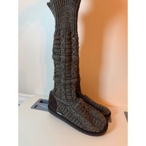 Muk Luks Tall Knit Boots Womens Size 9 Charcoal Grey Cable Knit Slouchy Cozy